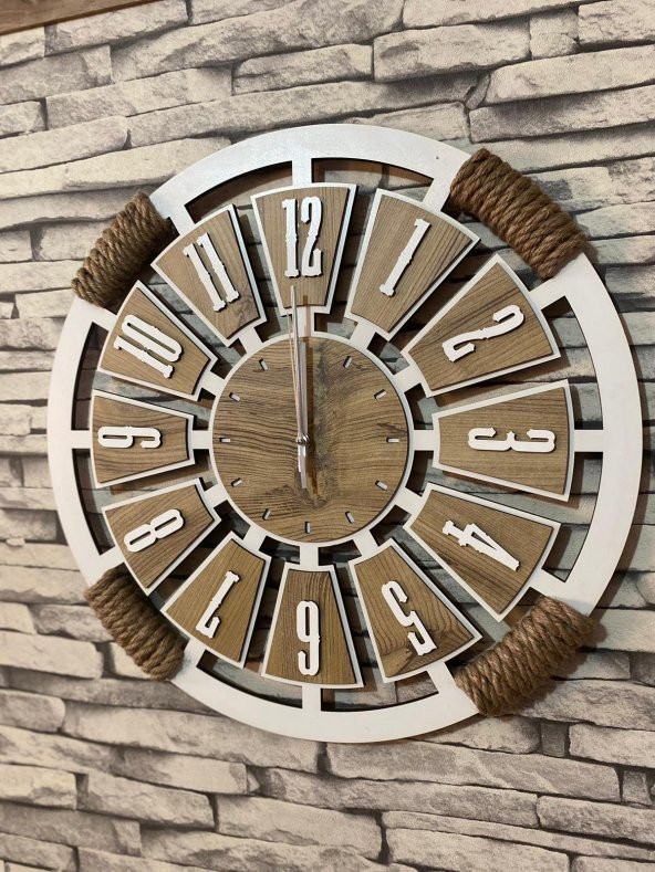 Lavintadesign Dekoratif Ahşap Kişiye Özel Halatlı Duvar Saati 50 cm