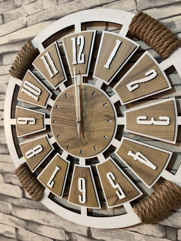Lavintadesign Dekoratif Ahşap Kişiye Özel Halatlı Duvar Saati 50 cm - 2