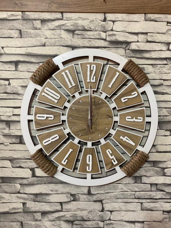 Lavintadesign Dekoratif Ahşap Kişiye Özel Halatlı Duvar Saati 50 cm - 3
