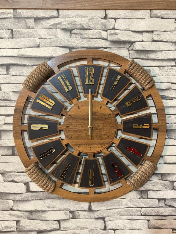 Lavintadesign Dekoratif Ahşap Halatlı Duvar Saati 40 cm - 4
