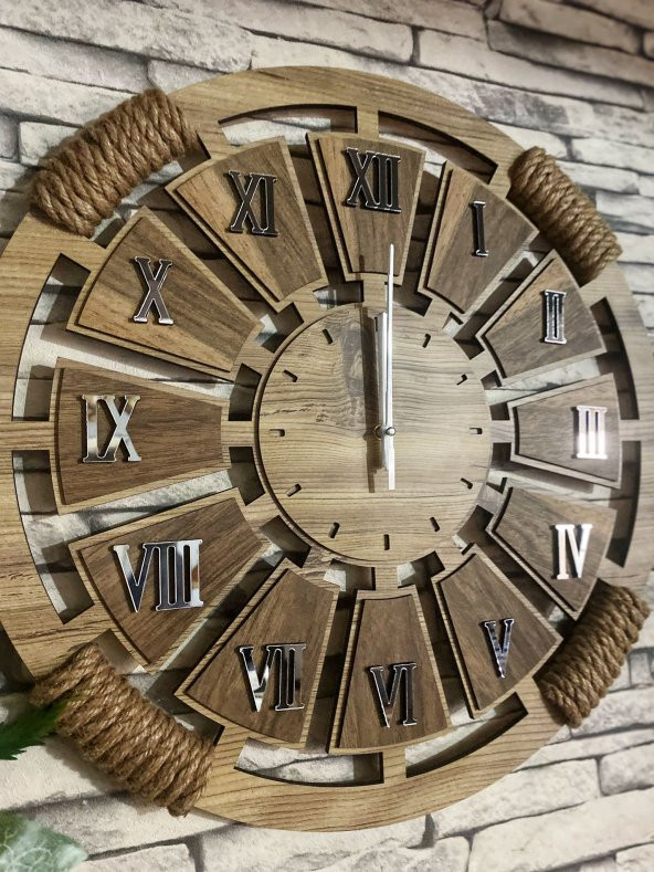 Adapromosyon Dekoratif Ahşap Halatlı Duvar Saati 50 cm - 2