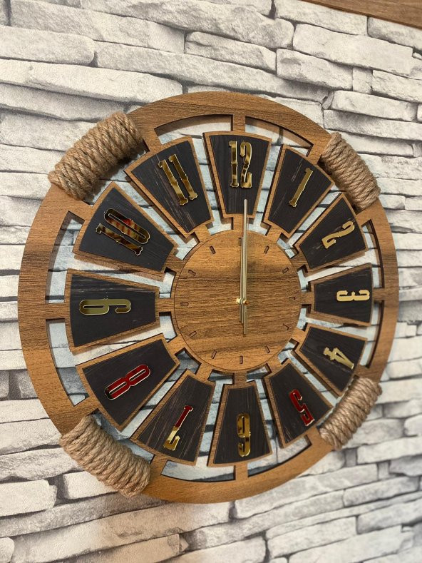 Lavintadesign Dekoratif Ahşap Halatlı Duvar Saati 40 cm - 5