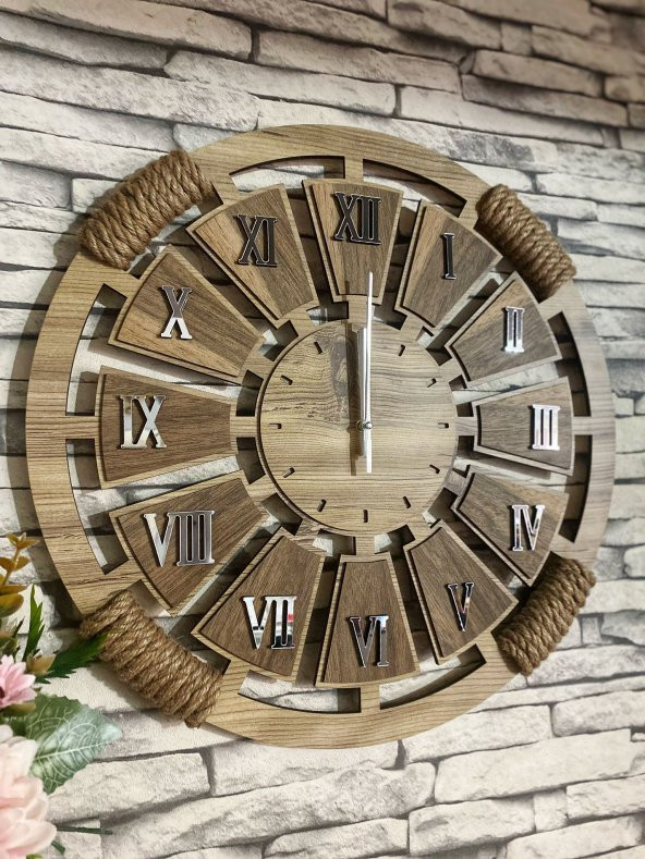 Adapromosyon Dekoratif Ahşap Halatlı Duvar Saati 50 cm - 3