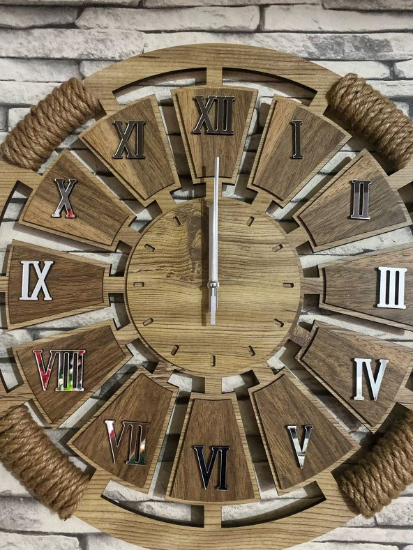 Adapromosyon Dekoratif Ahşap Halatlı Duvar Saati 50 cm - 4
