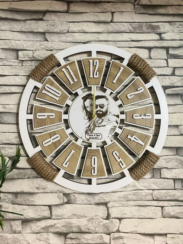 Adapromosyon Resimli Hediyelik Dekoratif Ahşap Duvar Saati 50 cm