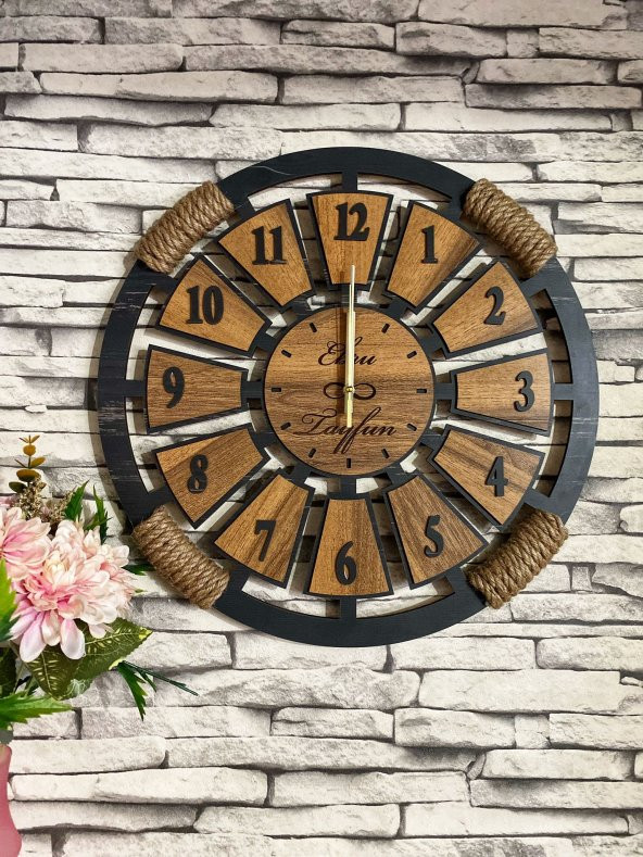 Adapromosyon Dekoratif Ahşap Halatlı Duvar Saati 40 cm - 4
