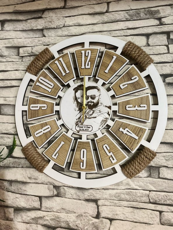 Adapromosyon Resimli Hediyelik Dekoratif Ahşap Duvar Saati 50 cm - 3