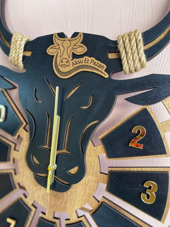 Adapromosyon Boğa Figürlü Dekoratif Ahşap Duvar Saati - 4