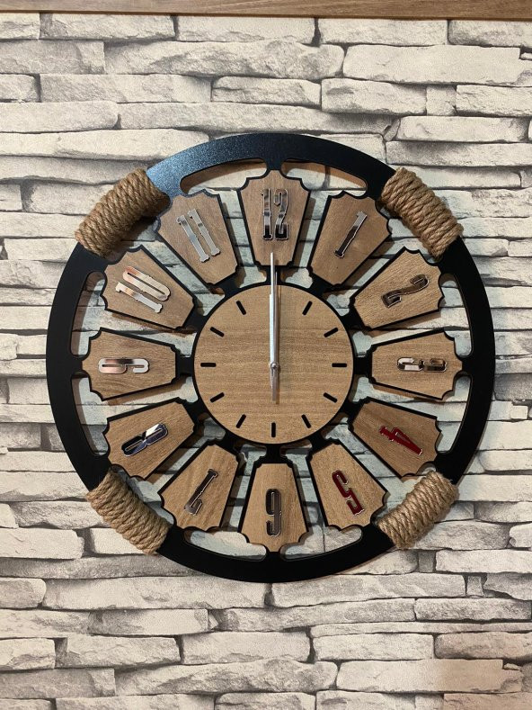 Lavintadesign Dekoratif Ahşap Halatlı Duvar Saati - 4