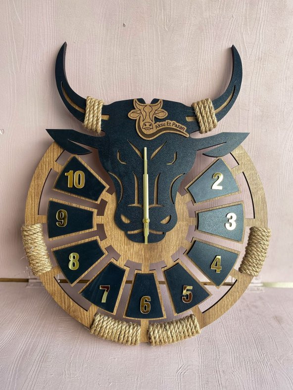Adapromosyon Boğa Figürlü Dekoratif Ahşap Duvar Saati - 5