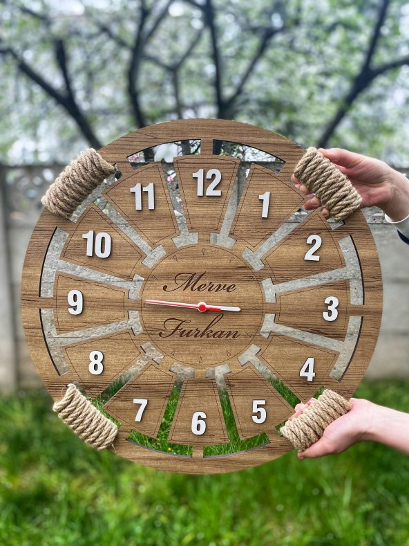 Adapromosyon İsme Özel Hediyelik Ahşap Duvar Saati 50 cm