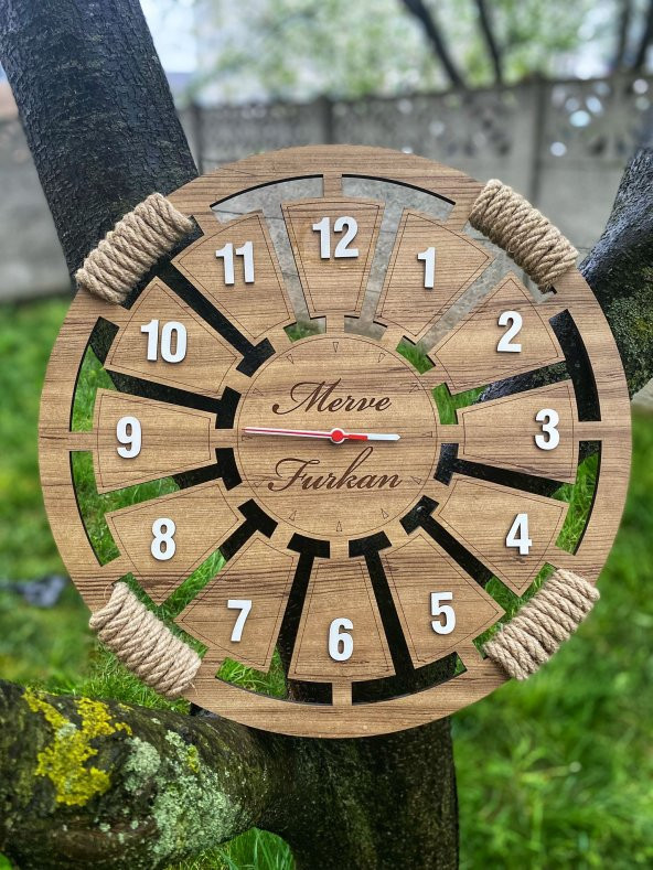 Adapromosyon İsme Özel Dekoratif Ahşap Duvar Saati 40 cm