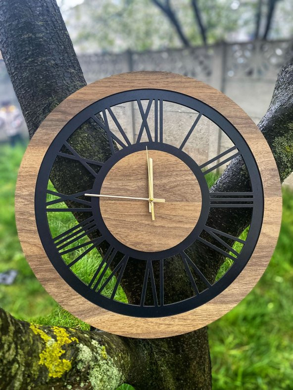 Adapromosyon Dekoratif Siyah Ahşap Duvar Saati 40 cm - 2