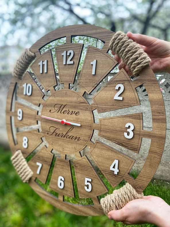 Adapromosyon İsme Özel Hediyelik Ahşap Duvar Saati 50 cm - 3