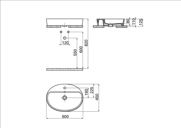 CREAVİT LP161 Tezgah Üstü 40*60 cm Beyaz Ultra Çanak Lavabo - 2