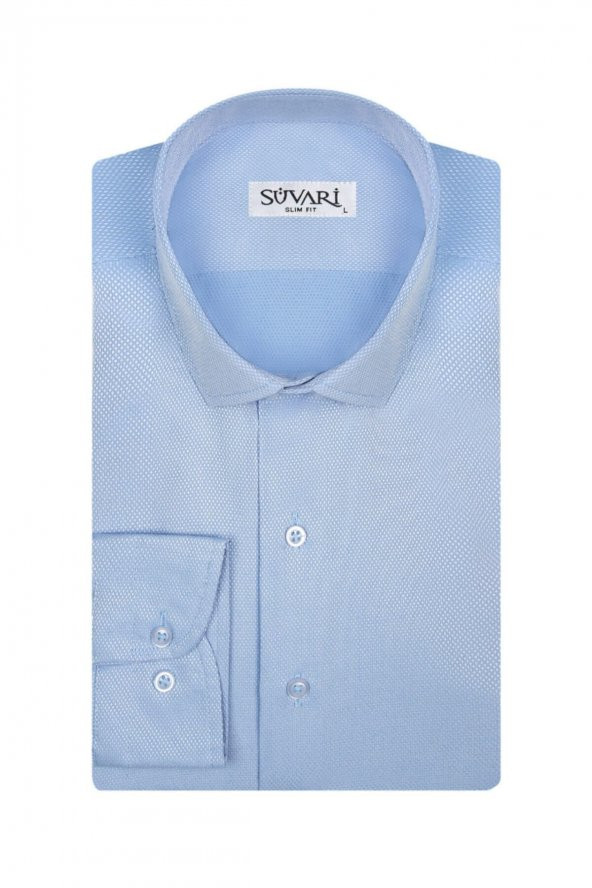 Slim Fit Armür Desenli Siyah Erkek Gömlek
