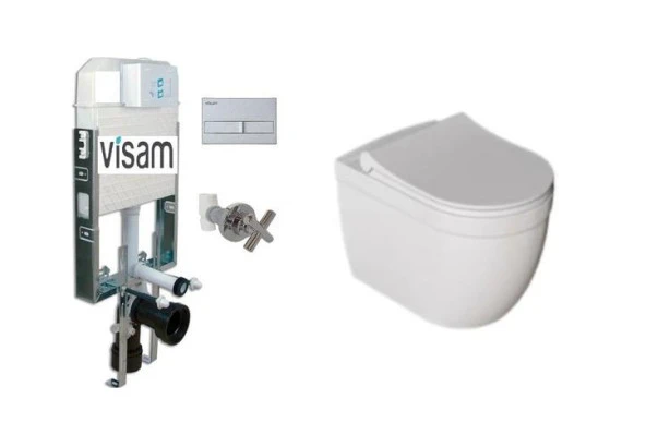 Visam Gömme Rezervuar Ve Dura Asma Klozet Rimless Sırıus Kanalsız Model (Yavaş Kapanır Kapaklı)