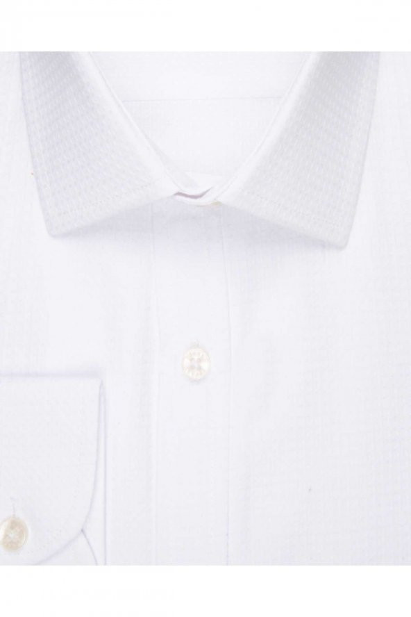 Bol Kesim Armürlü Beyaz Gömlek - Resim 2