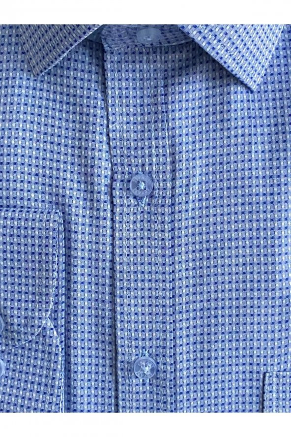 Bol Kesim Armürlü Mavi Gömlek - Resim 2
