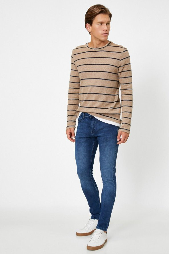 Erkek Mavi Super Skinny Cepli Pantolon - 2