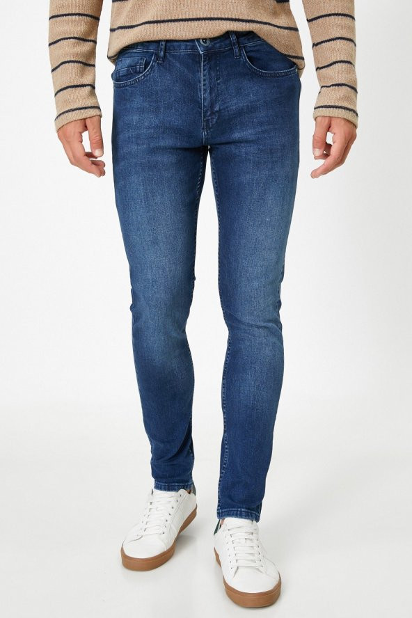 Erkek Mavi Super Skinny Cepli Pantolon - 3