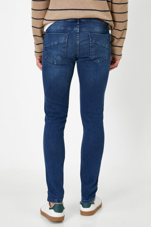 Erkek Mavi Super Skinny Cepli Pantolon - 4