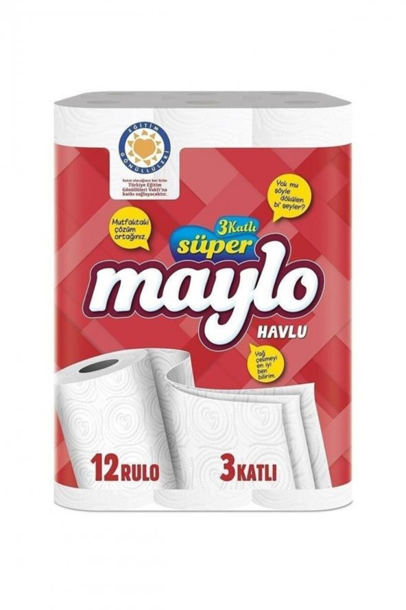 Maylo 3 Katlı Süper Kağıt Havlu 12 Rulo