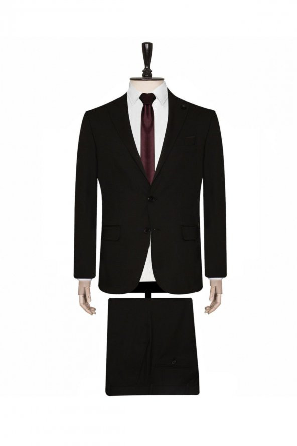 Desenli Siyah Slim Fit Takım Elbise