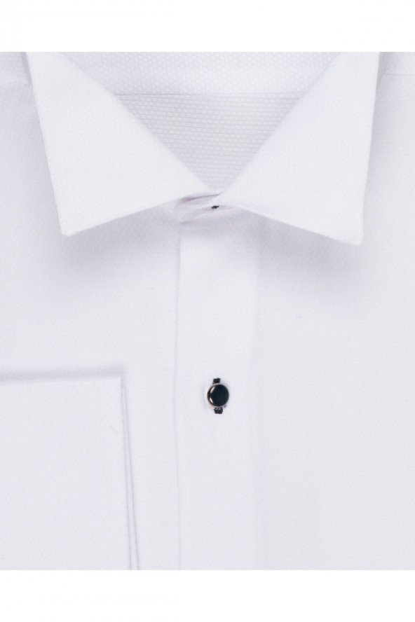 Erkek Beyaz Ata Yaka Slim Fit Gömlek - Resim 2