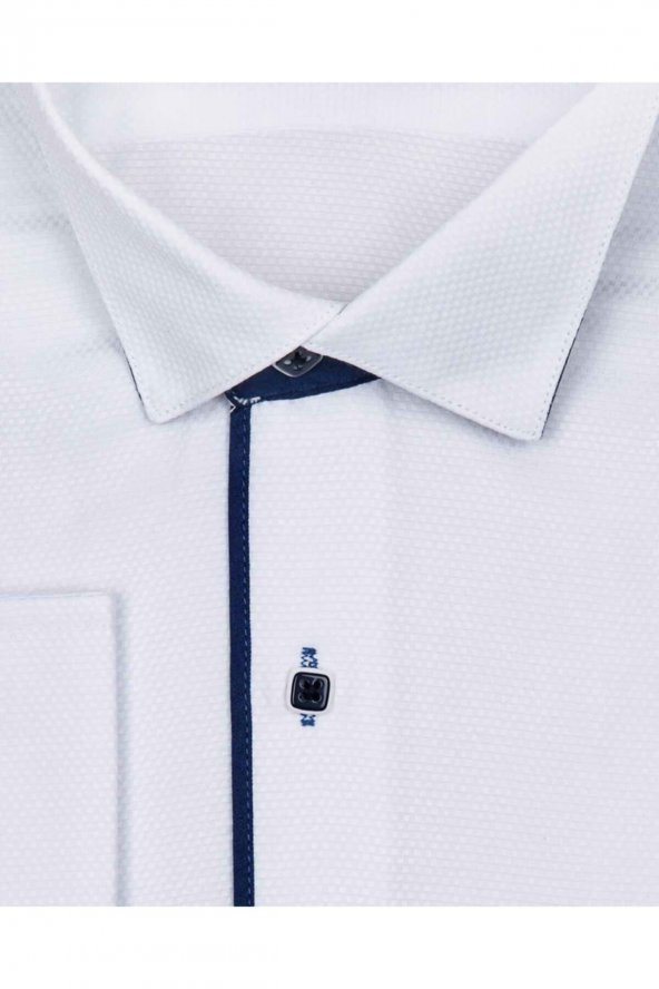 Erkek Beyaz Ata Yaka Slim Fit Gömlek - 2