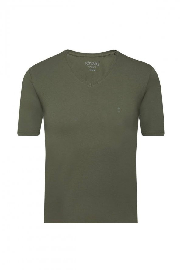 SÜVARİ PAMUK BASİC FİT V YAKA TSHİRT HAKİ ürün görseli