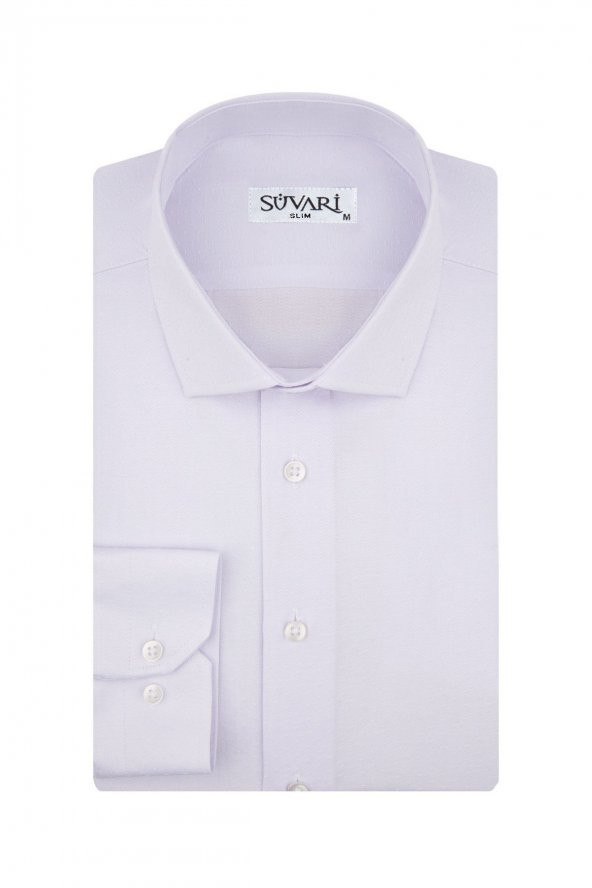 Slim Fit Armür Desenli Mavi Erkek Gömlek - Resim 2