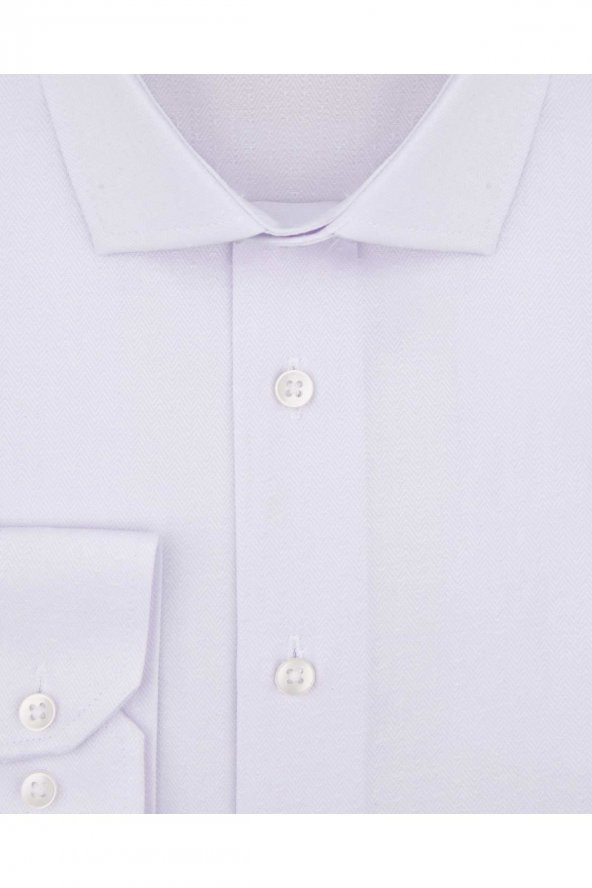 Slim Fit Armür Desenli Mavi Erkek Gömlek - Resim 5