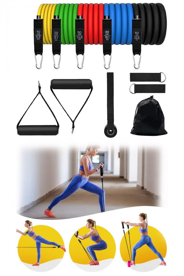 11 Parça Direnç Lastiği Seti Antrenman Seti Fitness Seti Egzersiz Seti