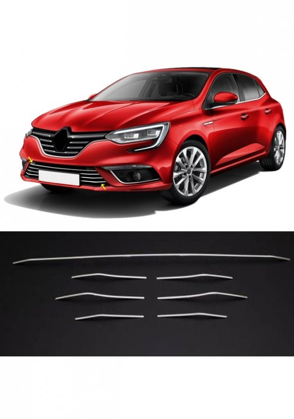 Leonacs Fams Otomotiv Renault Megane 4 Krom Ön Tampon Alt Çıtası 7 Parça 2015-2020 Paslanmaz Çelik - 4