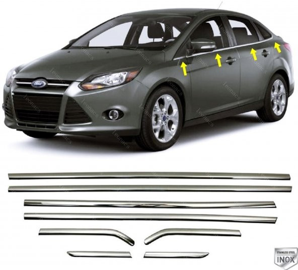 Leonacs Fams Otomotiv Focus 3 Sedan Krom Cam Çıtası 8 parça 2010-2018 arası Paslanmaz Çelik