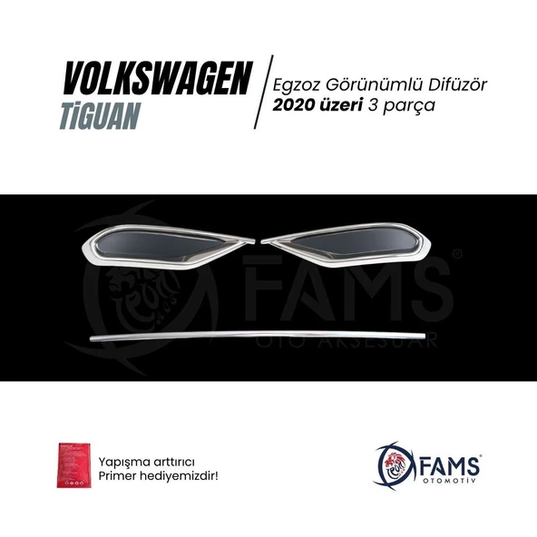FAMS OTO AKSESUAR VW Tiguan Krom Egzoz Görünümü Difüzör 3 prç. 2020 ve üzeri Paslanmaz Çelik - Resim 2