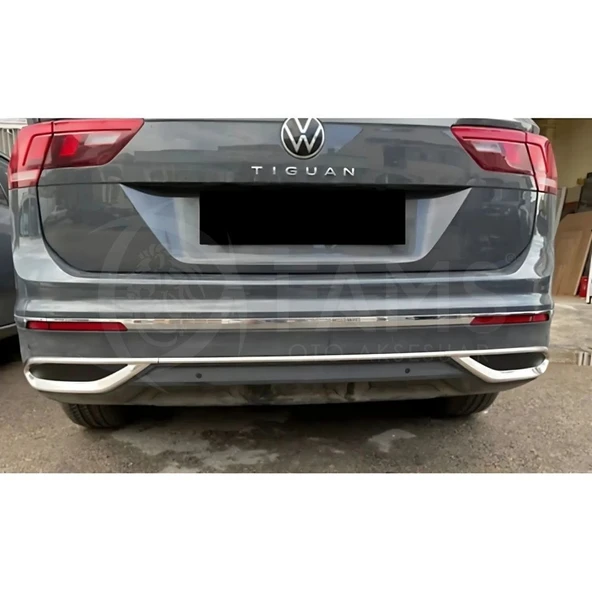 FAMS OTO AKSESUAR VW Tiguan Krom Egzoz Görünümü Difüzör 3 prç. 2020 ve üzeri Paslanmaz Çelik - Resim 3