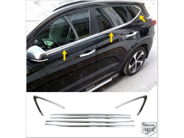 FAMS OTO AKSESUAR Hyundai Tucson Krom Cam Çıtası 6 prç. 2015-2019 arası Paslanmaz Çelik