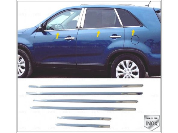 FAMS OTO AKSESUAR Kia Sorento Krom Cam Çıtası 6 parça  2009-2015 arası Paslanmaz Çelik