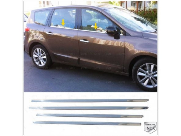 FAMS OTO AKSESUAR Renault Scenic 3 Krom Cam Çıtası 4 prç. 2009-2016 arası Paslanmaz Çelik