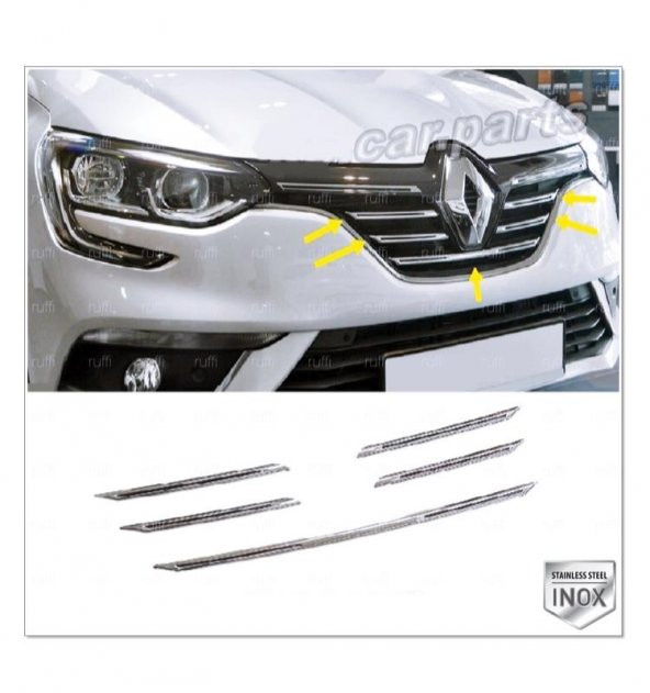 FAMS OTO AKSESUAR Renault Megane 4 Krom Ön Panjur 5 prç. 2016-2020 Arası P. Çelik