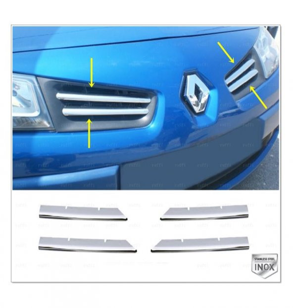 FAMS OTO AKSESUAR Renault Megane 2 Krom Ön Panjur 4 Prç. 2006-2009 P.ÇELİK