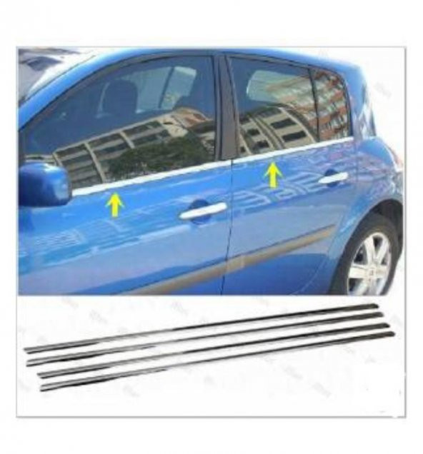 FAMS OTO AKSESUAR Renault Megane 2 Krom Cam Çıtası 4 prç. 2002-2009 P. Çelik (HB)