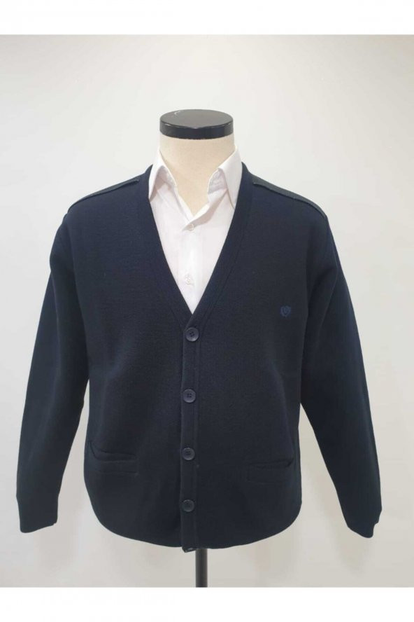 Erkek Lacivert Çelik Örgü Düğmeli Hırka