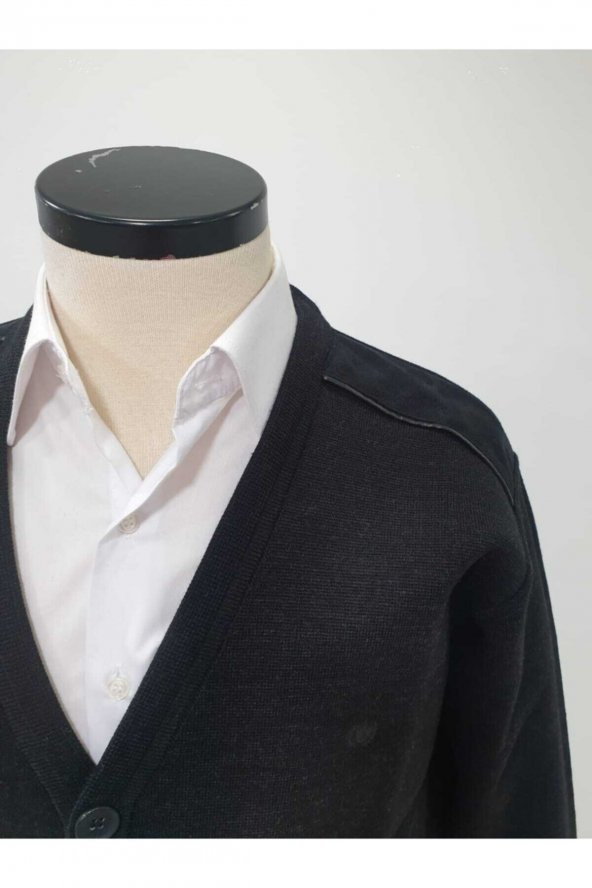 Erkek Lacivert Çelik Örgü Düğmeli Hırka - 4