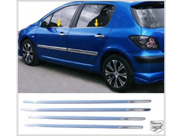 FAMS OTO AKSESUAR Peugeot 307 Krom Cam Çıtası 4 prç. 2001 Üzeri P. Çelik