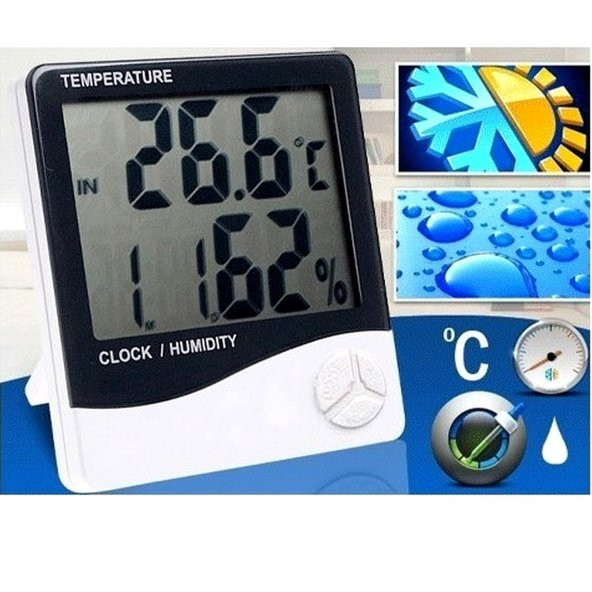 Dijital Termometre Isı Nem Ölçer Oda Sıcaklık Alarmlı Masa Saati