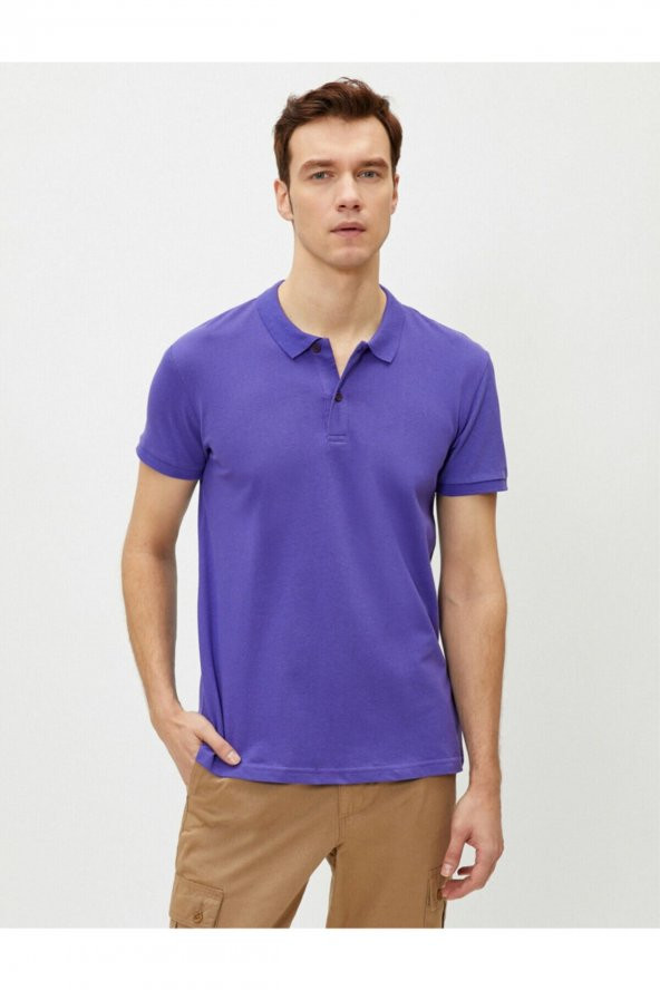 Erkek Sarı Polo Yaka T-Shirt Basic Kisa Kollu Pamuklu - 3