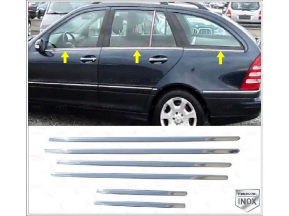FAMS OTO AKSESUAR Mercedes W203 Krom Cam Çıtası 6 parça 2000-2007 arası Paslanmaz Çelik (SW) - 1